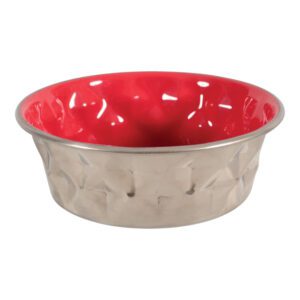 Diamonds Stainless Non-Slip Dog Bowls - Red 1.15L