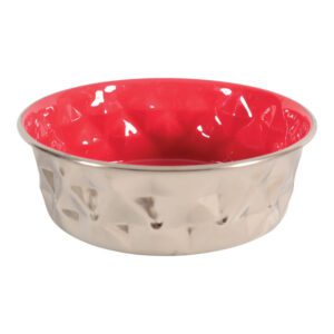 Diamonds Stainless Non-Slip Dog Bowls - Red 1.8L