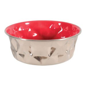 Diamonds Stainless Non-Slip Dog Bowls - Red 550ml