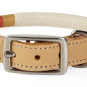 YOULY the Wanderer Cream Leather Rope Durable Dog Collar, L